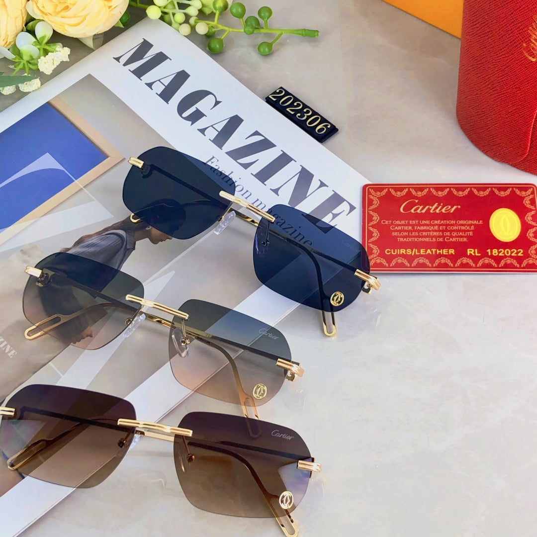 CARTIER C DE RECTANGULAR SUNGLASSES  578002 IN METAL