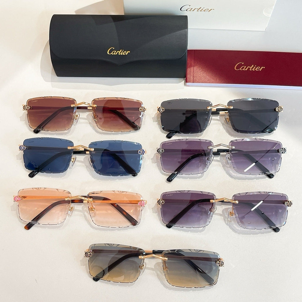 CARTIER C DE RIMLESS RECTANGULAR FRAME SUNGLASSES 578359 IN METAL