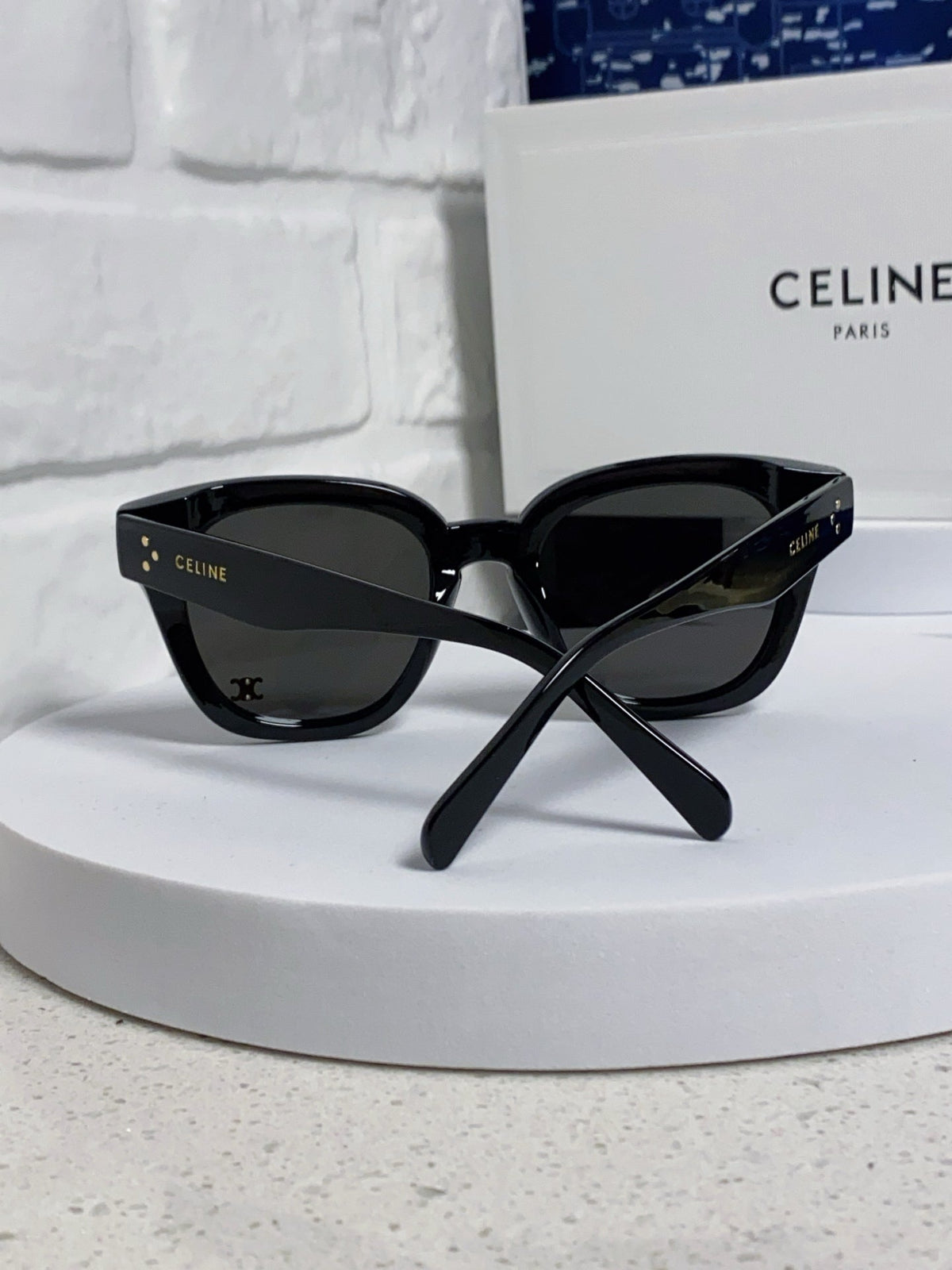 CELINE SQUARE SUNGLASS 575845 IN BLACK ACETATE BLACK LENSES